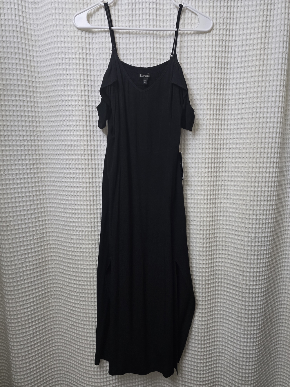 Express Black Cold-Shoulder Maxi Dress with Spaghetti Straps